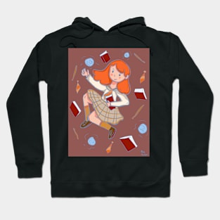 Redhead witch with books and magic wand Hoodie